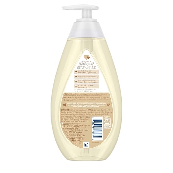 JOHNSON’S SKIN NOURISHING MOISTURE BABY WASH, VANILLA & OAT SCENTS, TEAR-FREE, HYPOALLERGENIC BABY BODY WASH CLEANSES, PROTECTS FROM DRYNESS, & LEAVES SKIN FEELING HYDRATED, 20.3 FL. OZ