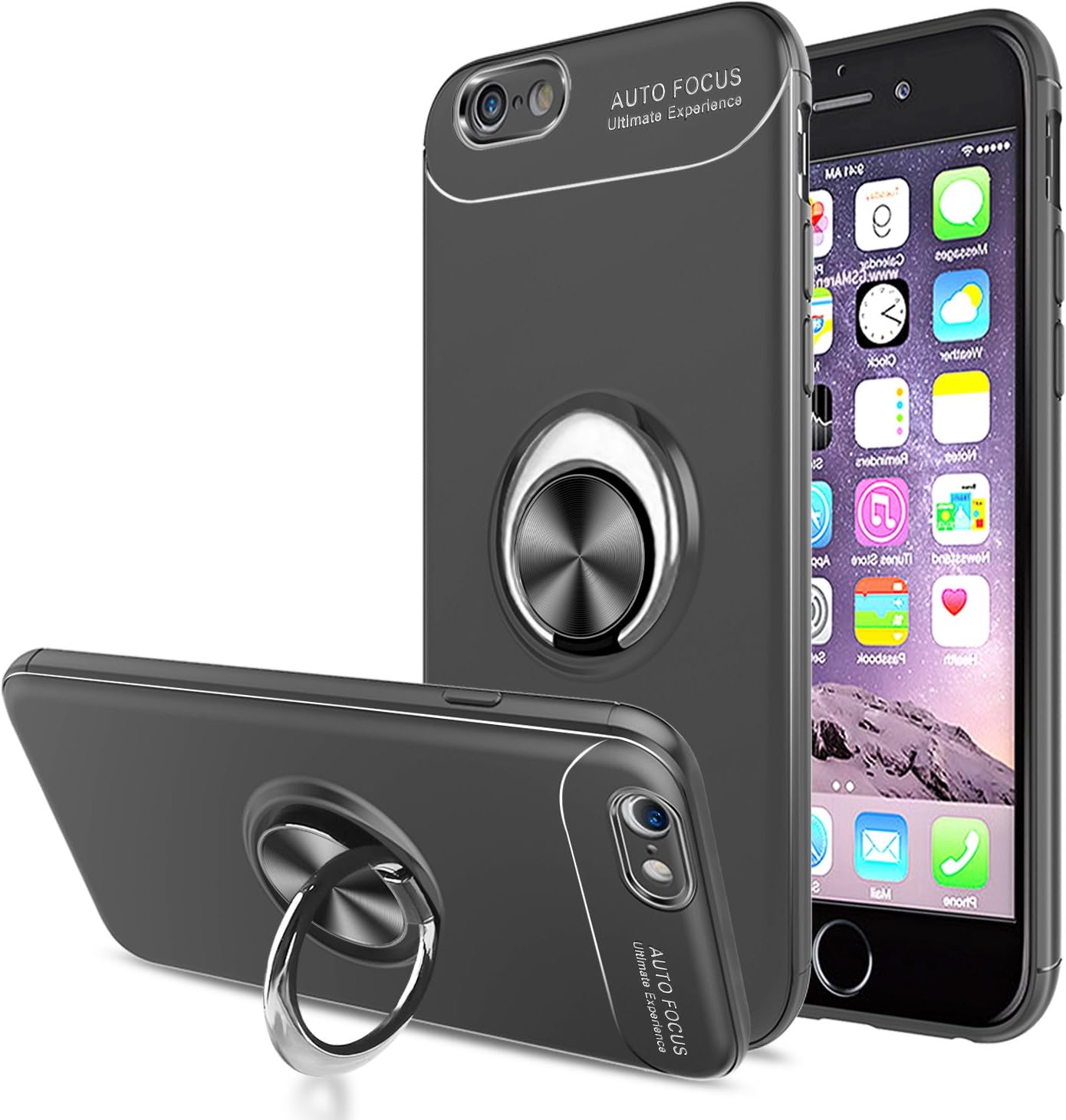 EbestStar Cover In Silicone Per IPhone 6 Plus/6S Plus – Design Pelle, Nero + Vetro Temperato Incluso
