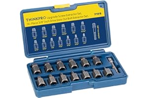 THINKPRO 14PCS Screw Extractor Set, Easy Out Bolt Extractor kit with 3/8" Inch Drive Hex-Head, Multi-Spline Rounded Bolt Remover tool for Removing Damaged Studs, Bolts, Screws