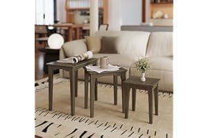 Kmax Nesting Tables Set of 3, Small Sofa Side Table Rustic Stacking End Table Rectangle Solid Wood Coffee Tables for Small Space - Brown