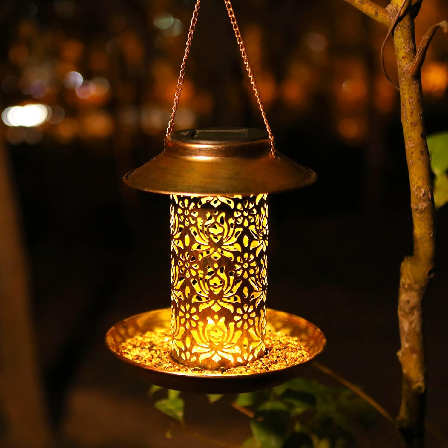 SWEETFULL Solar Wild Bird Feeders, Hanging Bird Feeder for Outside Solar Bird Houses with Hook as Gift Ideas for Bird Lovers(13In Metal Pattern) : Garden & Outdoor