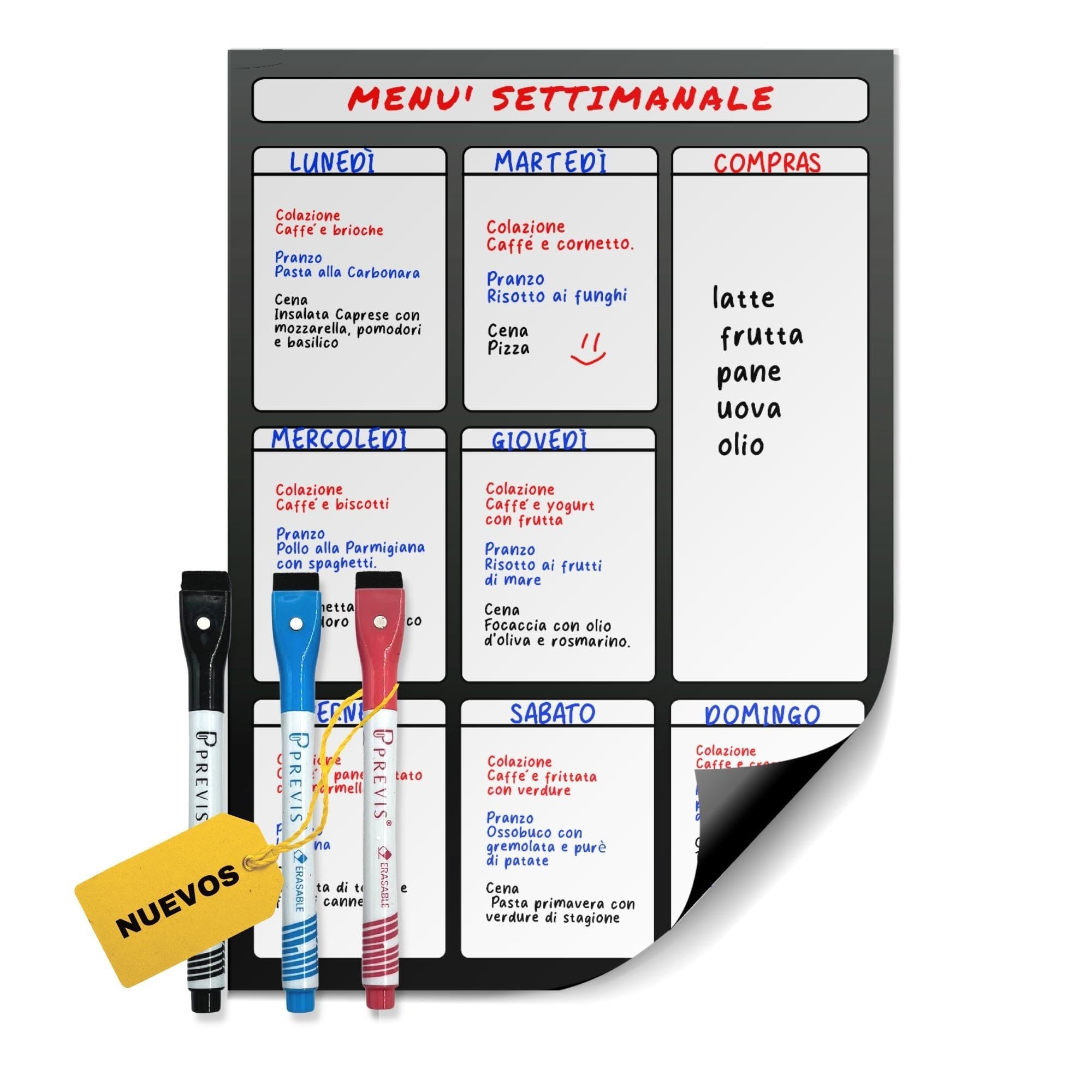 Previs Weekly Planner Wipe Clean with 3 Erasable Pens - Magnetic Board Kitchen - Weekly Planner Magnetic - Fridge Magnetic Board - Whiteboard Weekly Planner - 100% Adjustable