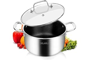 DELARLO Tri-Ply Stainless Steel Stock Pot, 5QT Non Stick Pots, Induction Ready, Cooking Pots with Lids, Stockpot 600℉ Oven Sa