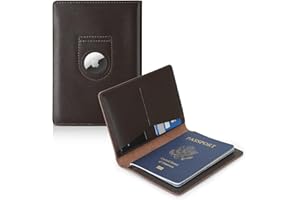 KICOROINY Full Grain Leather AirTag Passport Holder Wallet Cover for Men and Women Travel, Passport Holder with AirTag Slot Passport Wallet, Travel Essentials Genuine Leather Passport Cover Gifts (Coffee)