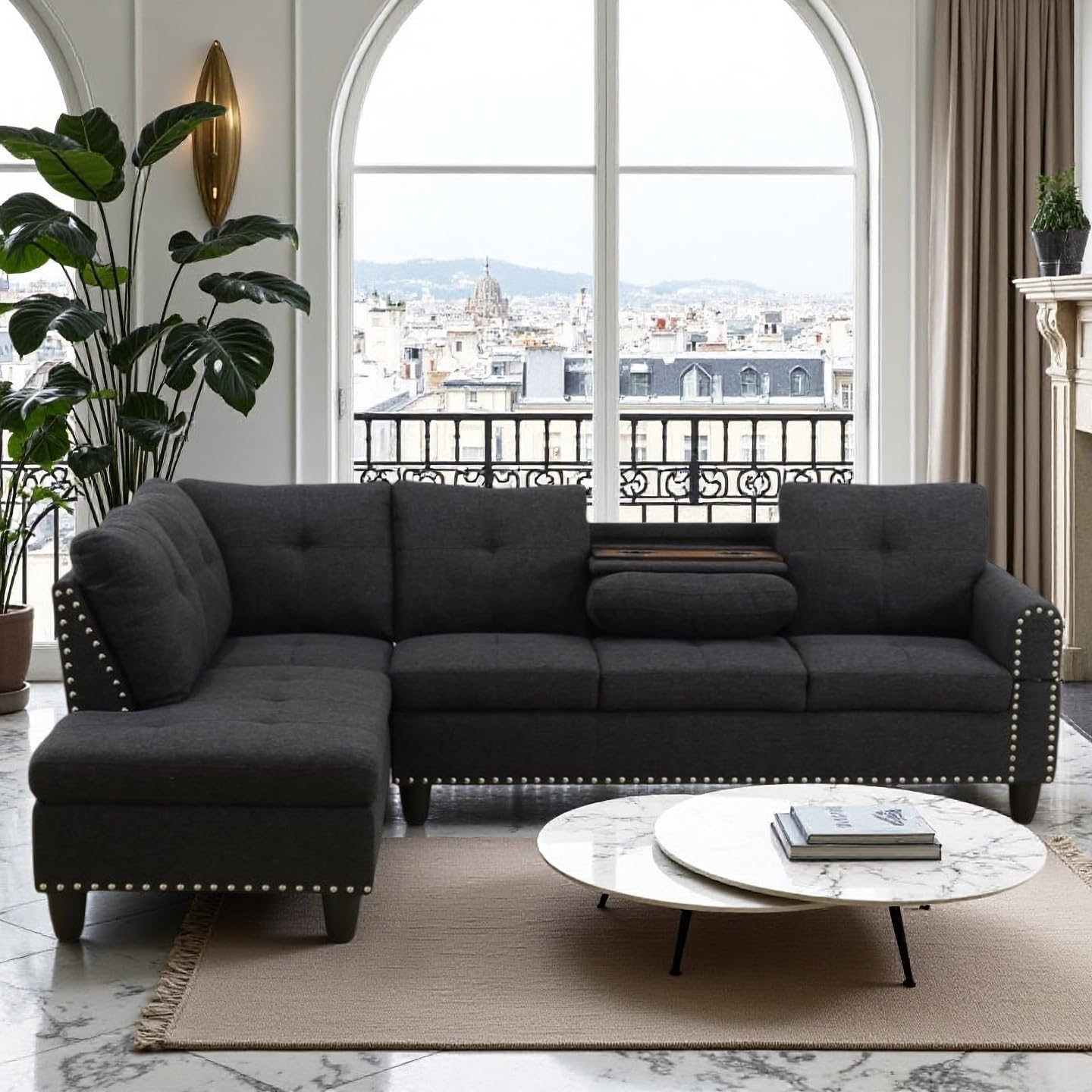 Photo 1 of ** PARCIAL SET / RIGHT SIDE OF SOFA ** Trygoal L-Shaped Sectional Sofa, Modern Sectional Couches Home Sofas for Living Room with Movable Chaise, Modular Living Room Sets Furniture for Apartment Bedroom & Office, Black Grey