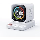 TK3 Pomodoro Timer Cube, Desk Productivity Timer with 5/10/30/60 Min Presets, Custom Countdown, Stopwatch, Clock, 3 Alarm, Silent, Vibrate &amp; Sound Alert, for Task, ADHD, Study, Kitchen, White