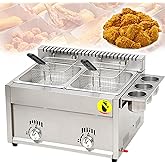 Commercial Deep Fryer,Countertop Gas Fryer,8L x 2 Liquid Propane or Natural Gas Kitchen Fryer,Fryer for French Fries Turkey D