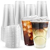 GGOLDMER 50 Sets 20 oz Plastic Cups with Strawless Sip Lids, Disposable Iced Coffee Cups with Lids, Clear Plastic Cups with Lid for Cold Beverage, Smoothies, Juices