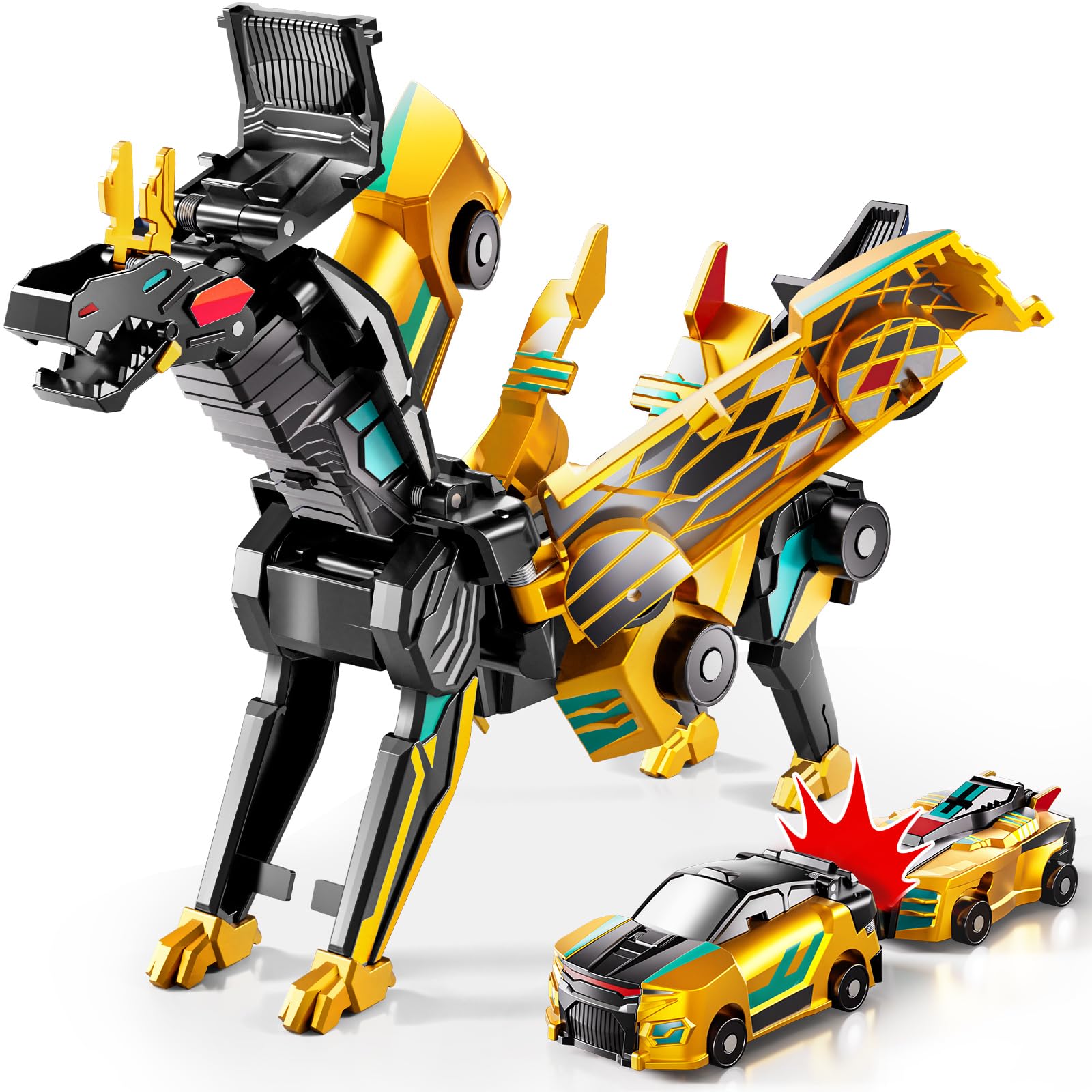 DULONIME Magnet Car Transform into Dinosaur Toys, 2 in 1 Transforming Dinosaur Car Toy, Robot Dinosaur Toy Car Birthday Gift for Kids Boys Girl Age 4-6 6-12 Year Old