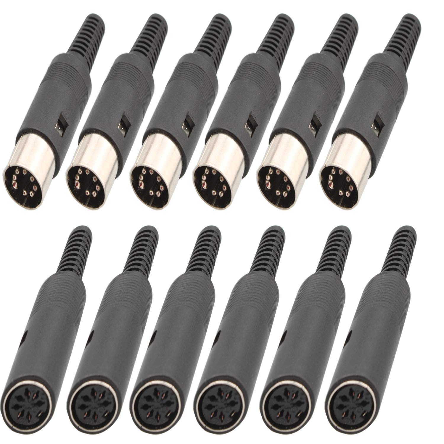 RUNCCI-YUN 12pcs 6 Pin DIN Connector，DIN Panel Mount Connector，DIN Male to Female Audio Connector，for AV audio and video equipment Chassis Cable Solder Connector（Black）