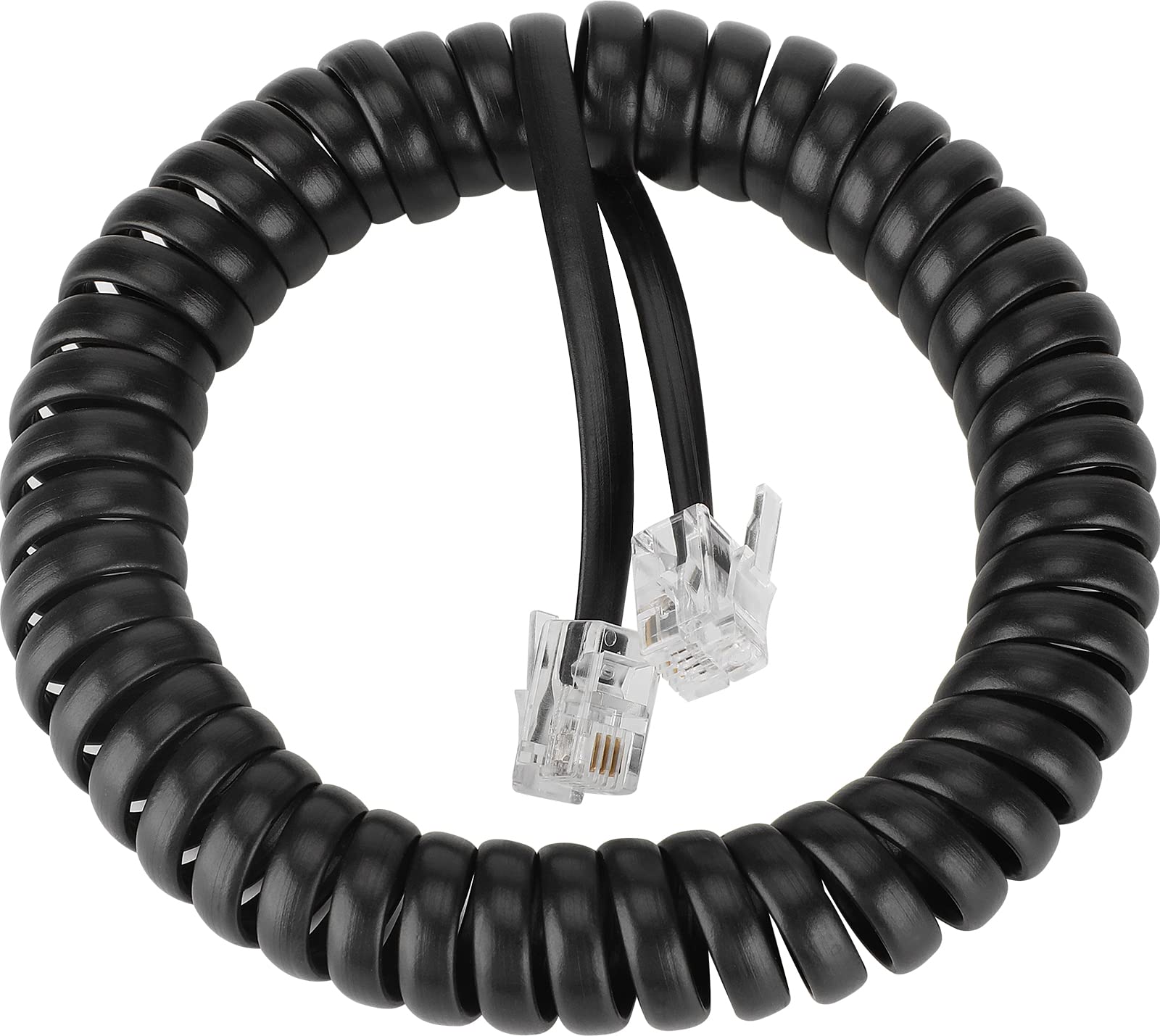 SAISN Telephone Coiled Cable Line Wire Flexible Phone Spring Curly Cord RJ9 Plug to RJ9 Plug Telephone Handset Landline Cable Cord (Black, 2m)