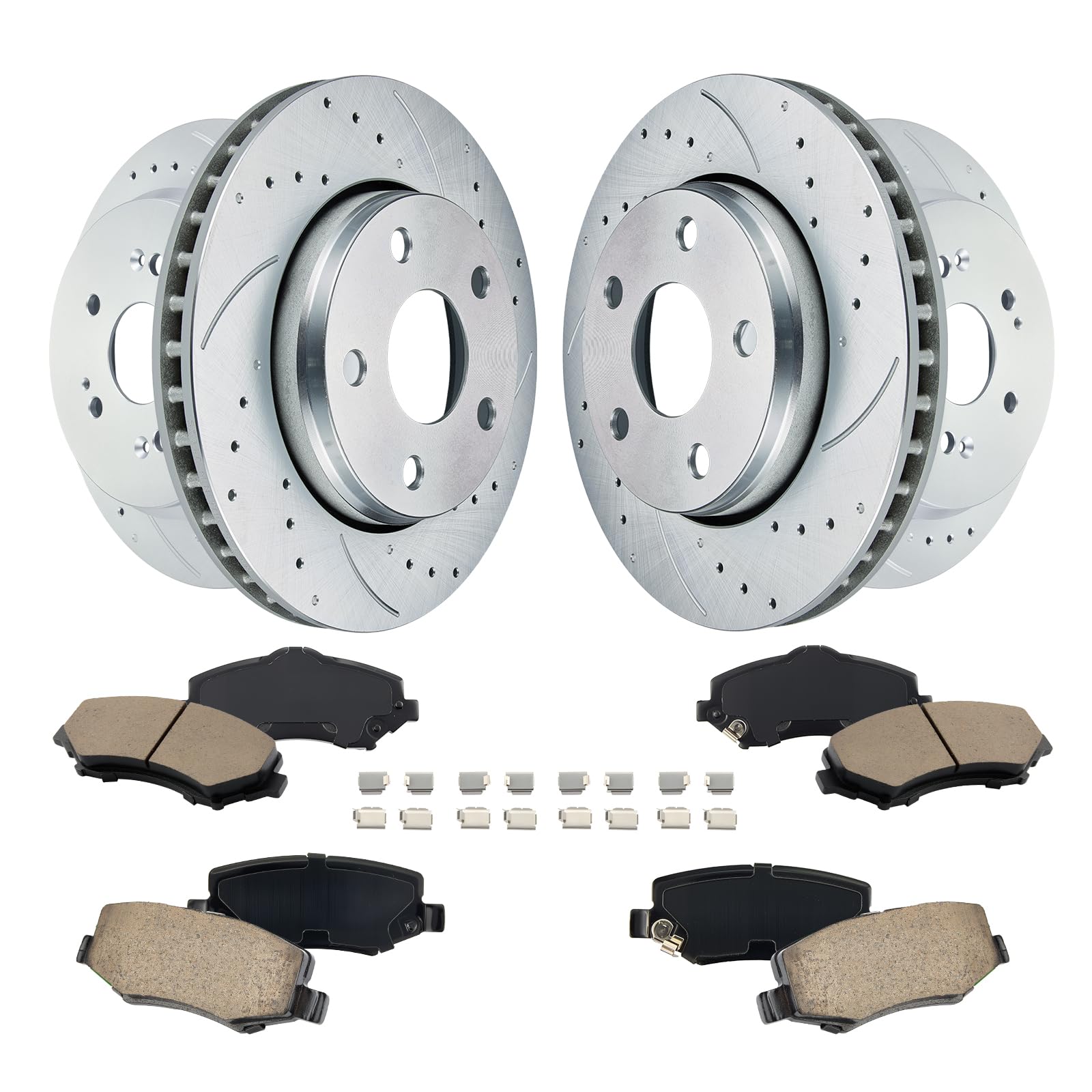 Photo 1 of BDFHYK Front and Rear Brake Kit Compatible with Jeep Wrangler JK 2018, Compatible with Jeep Wrangler 2007-2017, Drilled Slotted Brakes Rotors and Ceramic Brake Pads, Replace S-53040, S-53041, D-1273