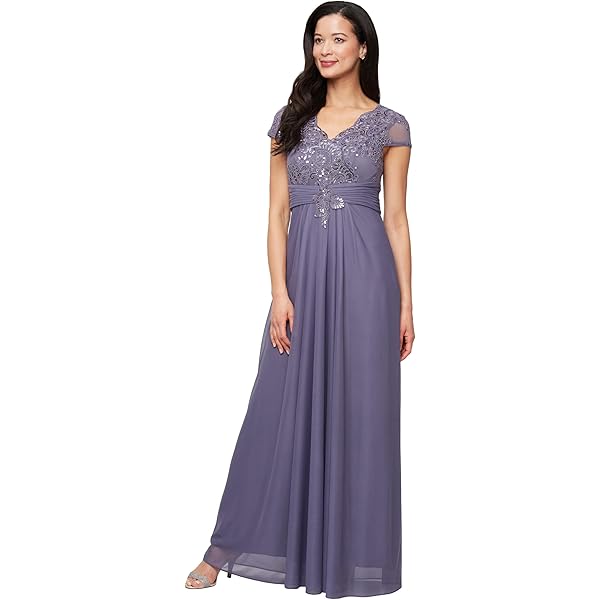 Amazon.com: Alex Evenings Women's Wedding Guest Dress with V-Neck Stretch  Sequin Bodice and Empire Waist (Petite and Regular Sizes) : Clothing, Shoes  & Jewelry