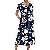 LOVESHOOT Womens Summer Midi Dress 2026 Casual Short Sleeve A Line Dress with Pockets Evening Wedding Guest Work