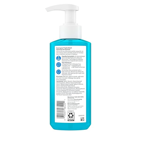 NEUTROGENA HYDRO BOOST FACE WASH, FRAGRANCE FREE, HYDRATING FACIAL CLEANSER WITH HYALURONIC ACID, DAILY FOAMING FACE WASH & MAKEUP REMOVER, HYPOALLERGENIC GEL CLEANSER, 7.8 FL. OZ