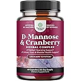 D Mannose with Cranberry Supplement - Potent D Mannose 1000mg Capsules for Kidney Defense Support & Cleanse and Urinary Tract Health for Women & Men - Bladder Health Supplement for Adults - 60 Count