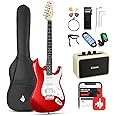 Donner 39-Inch Electric Guitar Starter Kit with Solid Body, HSS Pickup, Accessories, Amplifier, Lessons, and Digital Tuner - Red