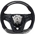 IKON MOTORSPORTS, Steering Wheel Compatible With 2012-2015 Chevy Camaro, Black Carbon Fiber & Synthetic Suede Steering Wheel Brushed Kit With Red Stitching