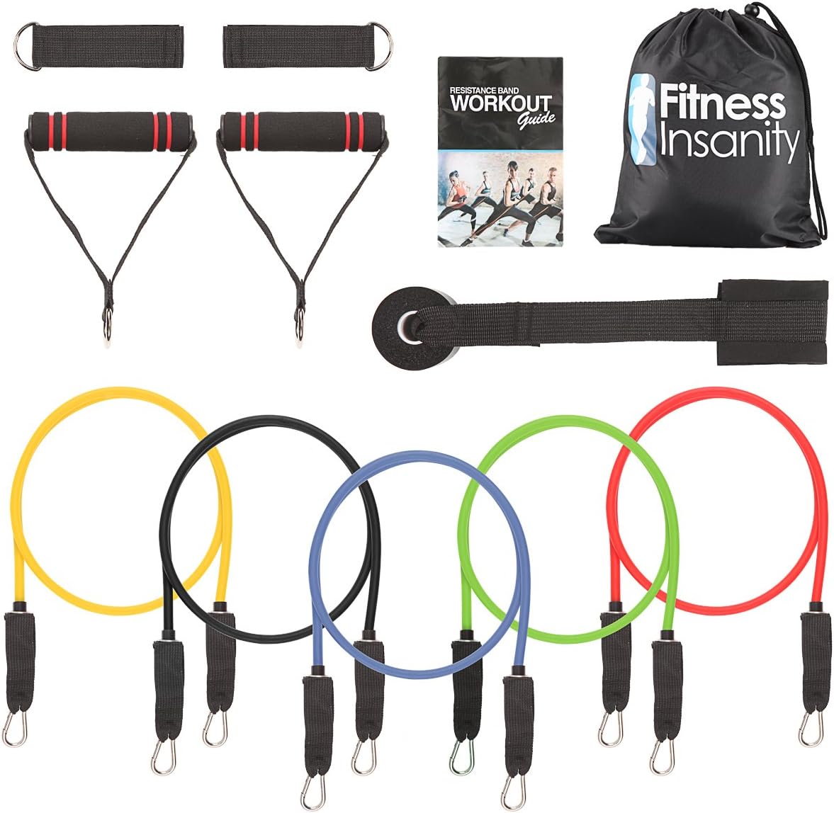 Resistance Band Set - Include 5 Stackable Exercise Bands with Waterproof Carrying Case, Door Anchor Attachment, Legs Ankle Straps and Workout Guide : Sports & Outdoors