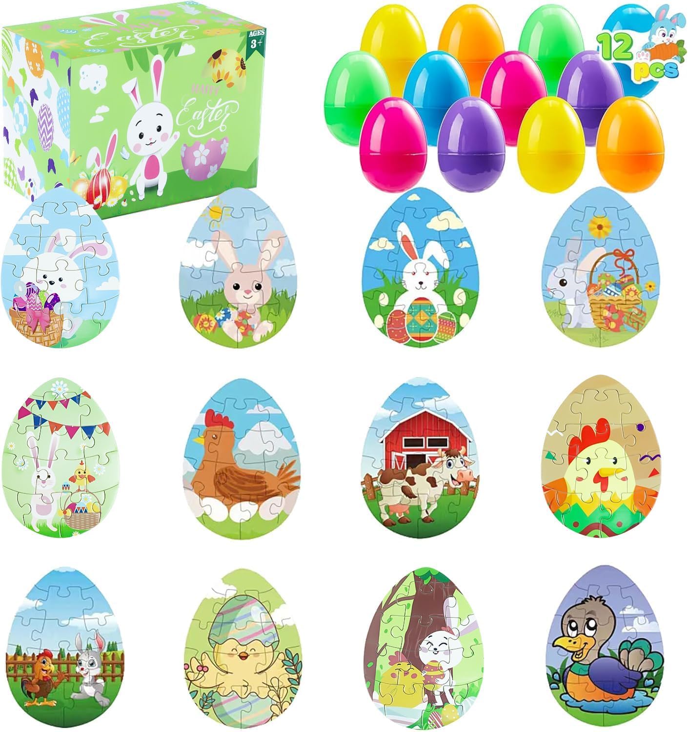 12Pcs Easter Eggs Puzzle Blind Box, Animal Pattern Puzzle, Easter Basket Stuffers, Puzzles Decoration, Classroom Prize Supplies, Party Favors for Kids