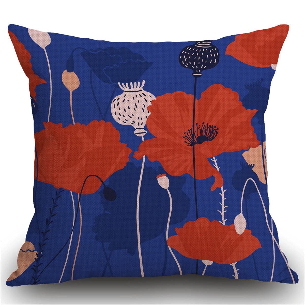 Smooffly Poppy Flowers Cushion Cover Outdoor Furniture Decorative Linen Square Double Sided Printing Pillow Cover for Home Office Sofa Couch Car Garden 45 x 45cm 18 x 18 inches