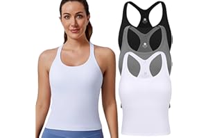 Evercute Women's 1/2/3 Pack Ribbed Workout Tank Tops with Built in Bra Racerback Seamless Crop Tank Tops Camisole Sport Tanks