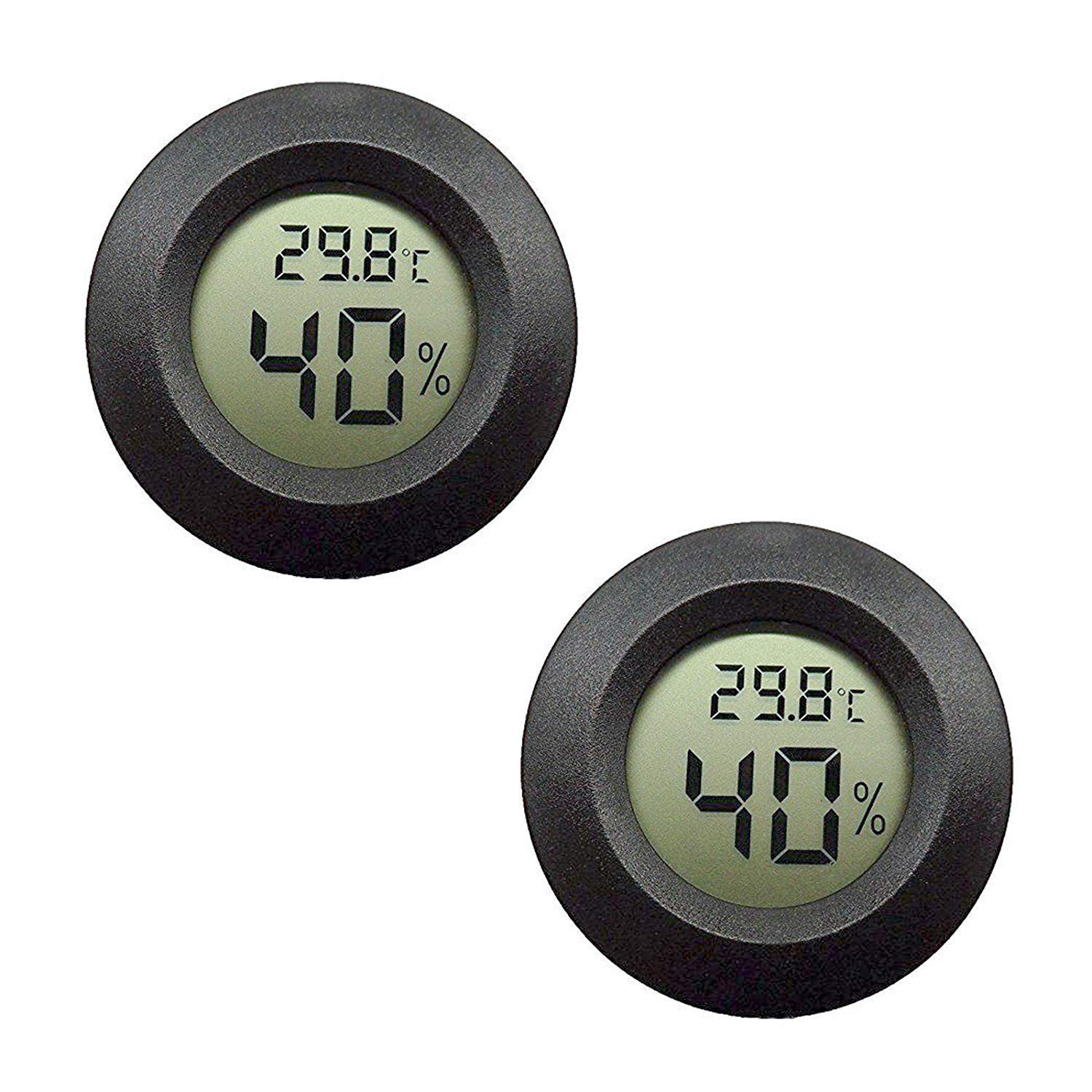 Fasizi 2Pcs Mini Digital LCD Temperature Humidity Meter Thermometer Hygrometer Round - Black