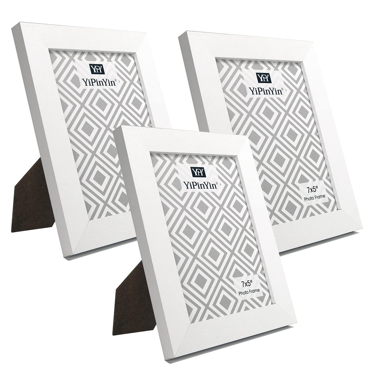 5 X 7 '' White Photo Frame Set Of 3,7 x 5'' Garllery Picture Frame, 5 x 7'' picture frames with a delicate Wooden grain texture For Wallmounted & Desk Top