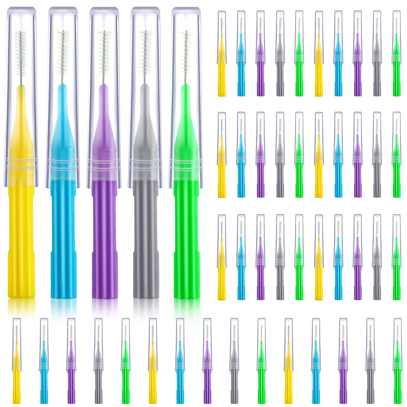 Photo 1 of Patelai 50 Pieces Braces Brush for Cleaner Interdental Brush Between Teeth Toothpick Flosses Dental Flossing Head Oral Hygiene Tooth Cleaning Tool(Light Blue, Purple, Yellow, Gray, Light Green)