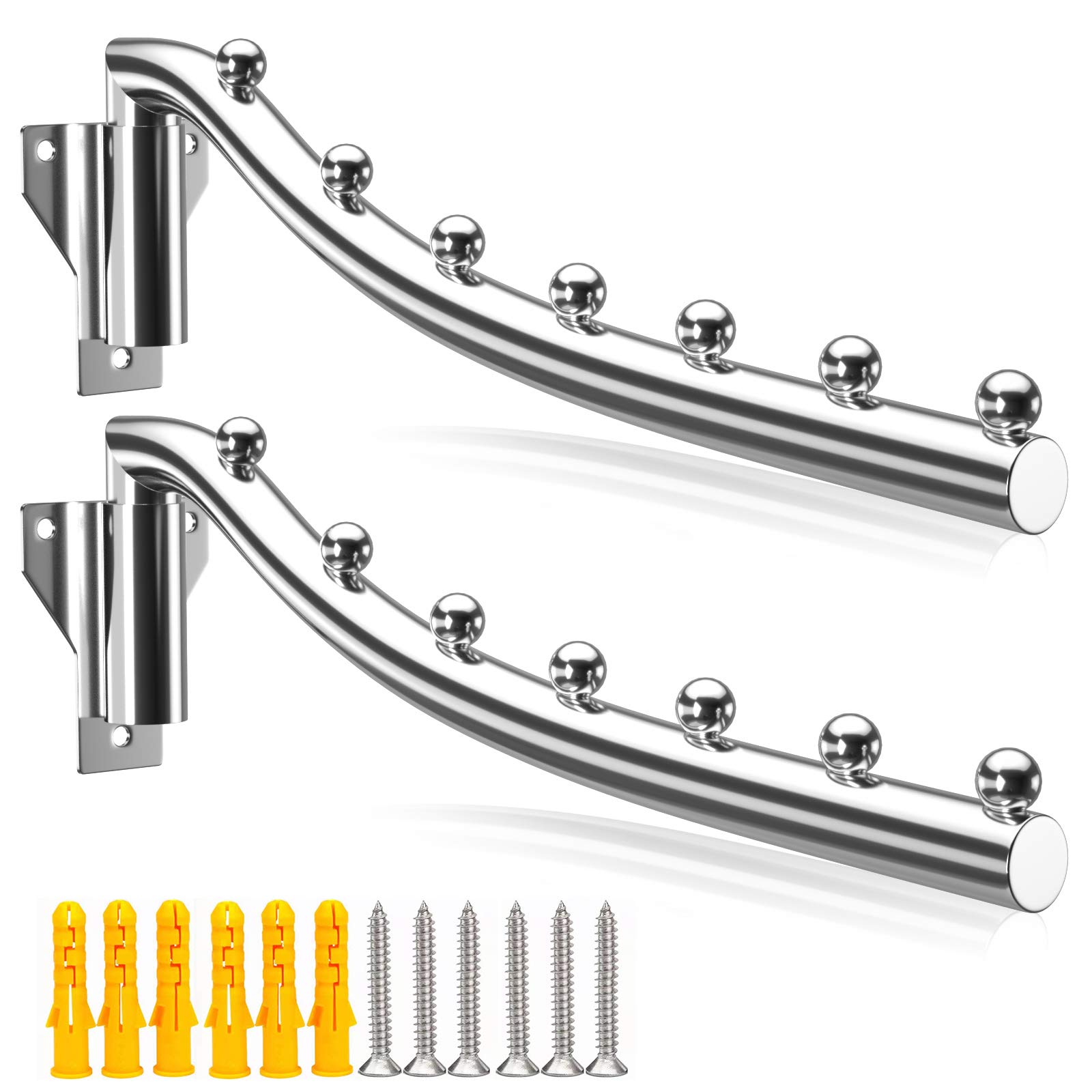 Folding Clothing Rack Wall Mount, Retractable Wall Hangers for Clothes, Space-Saving Stainless Steel Outdoor Indoor Clothing Hanging Rod Heavy Duty Drying Clothes Racks Hotel Garment Coat Hooks, 2 PCS