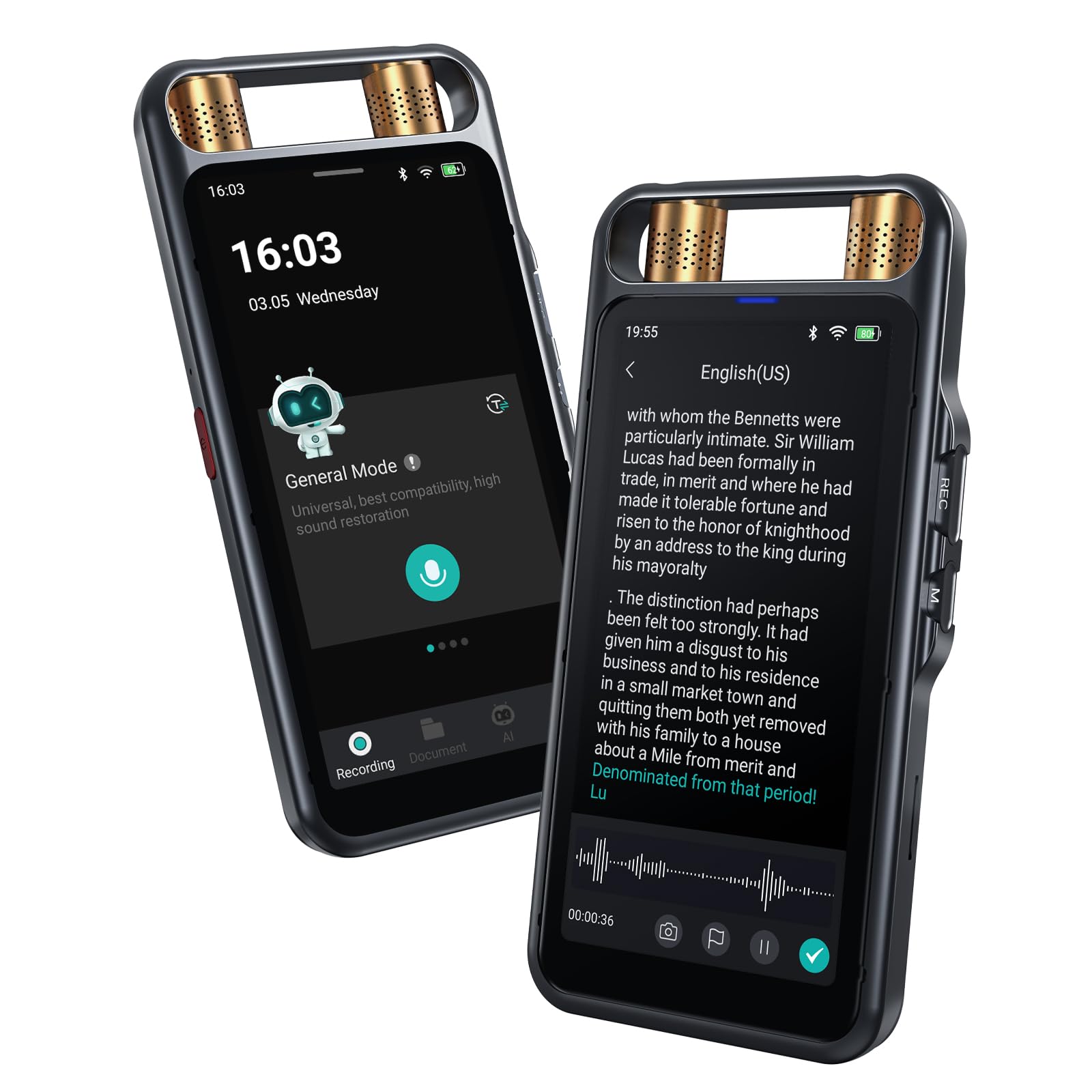 AI Voice Recorder, Free Subscription, Portable Note Voice Recorder with Case, App Control, Transcribe & Summarize by ChatGPT, Support 134 Languages, 80GB, Audio Recorder for Calls, Lectures, Meetings