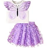 VeryNew Girls' Clothing Sets Summer 2-Piece Set with Bow Detail Top and Purple Skirt for Kids 4-8 Years