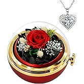 HVY Birthday Gifts for Women Preserved Real Rose with Necklace Forever Flowers Gifts for Mom Wife Girlfriend Grandma Eternal Rose Present on Valentines Mothers Day Christmas Anniversary Romantic-Red