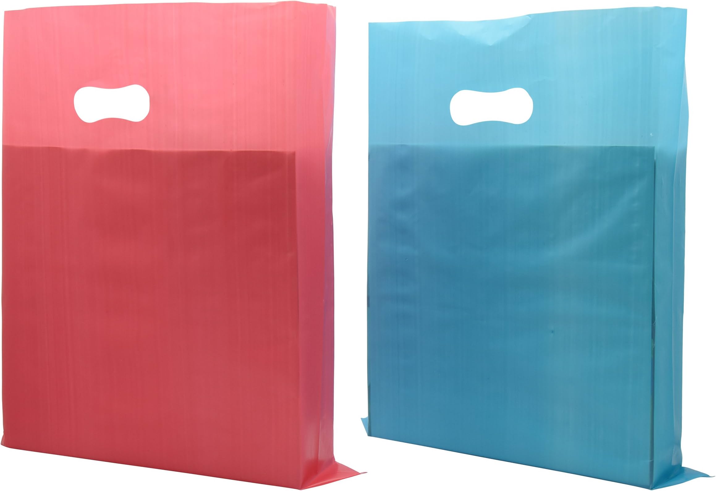 Horng Bin 200 Merchandise Bags with Handle, biodegradable plastic bags, Eco friendly, 12x15 Pink and Blue, 2.25 Mil, HDPE Reusable Shopping Bags with Die Cut Handle