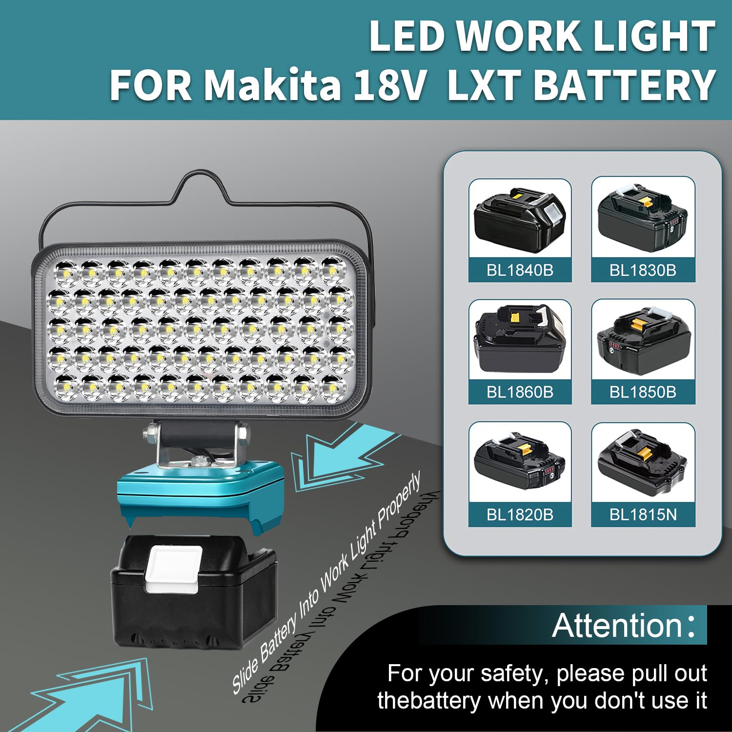 Lampe für Makita 14,4V-18V LXT (Kein Akku), Hell Baustrahler Taschenlampe Light Tragbares LED-Licht für Makita Battery, Arbeitsleuchte Flutlichter Zubehör für Baustellen,Autoreparaturen,Camping 3