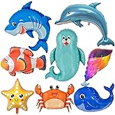 Sea Animal Balloons - Large Shark Dolphin Whale Fish Creature Foil Balloons for Under The Sea and Ocean Theme Party Decorations - Pack of 8