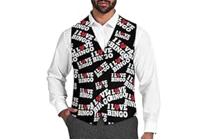 I Love Bingo Suit Vest for Men Slim Fit Sleeveless Jacket V Neck Business Waistcoat Dressy Top