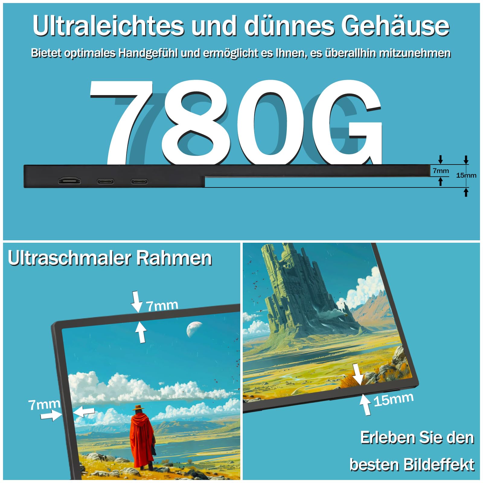 Kyyivwine 15,6 Zoll 2,5K Touchscreen Monitor,FHD 2880x1620 IPS 100Hz 16:9,10-Punkt-Touch Portable Monitor with 100%sRGB,Ultradünn Erweiterter Tragbarer Monitor für Laptops/PCs/Smartphone/Macs/Xbox/PS5 4