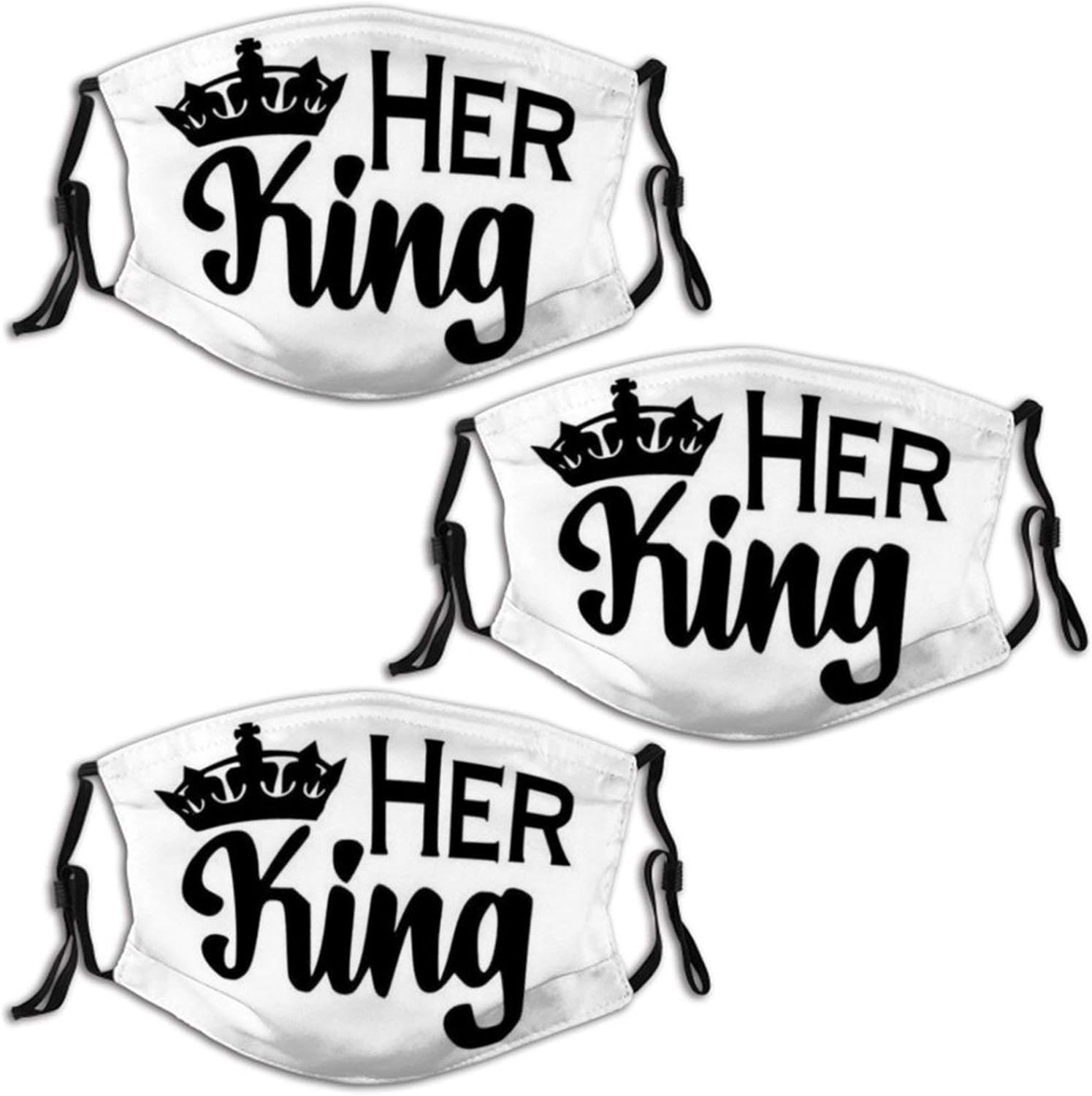 Her King and His Queen (2) Adult Masks (3 Masks) (with Pockets) Washable Face Mask