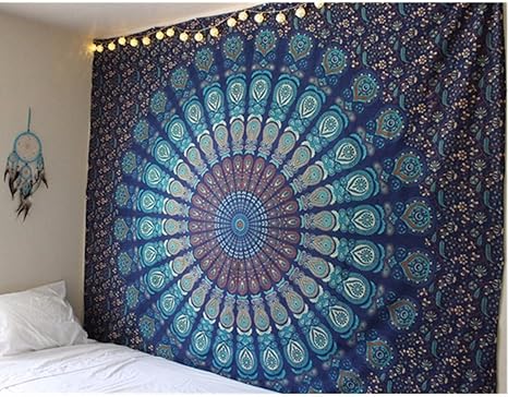 Amazon Com Blue Tapestry Wall Hanging Mandala Tapestries Dorm Decor Hippie Tapestries Bohemian Tapestry Psychedelic Wall Tapestries Bedding Indian Cotton Bedspread Picnic Bedsheet Blanket Wall Art Home Kitchen