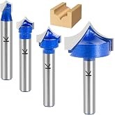 4Pcs Carbide Groove Point Cutting Roundover Router Bit Set 1/4" Shank | Cutting Dia. 1/4&ldquo;,3/8",1/2" and 1",Roundover Plunge Cutter for Wood Engraving