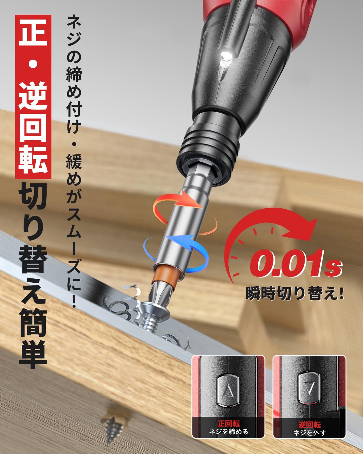 (2025 New Standard Model) Electric Screwdriver, Small and Lightweight, 5V, 1800 mAh, Maximum Torque 3N.m (Manual 10 N.m) Switching, Includes Brake Function, High Brightness LED Light & Bit Set