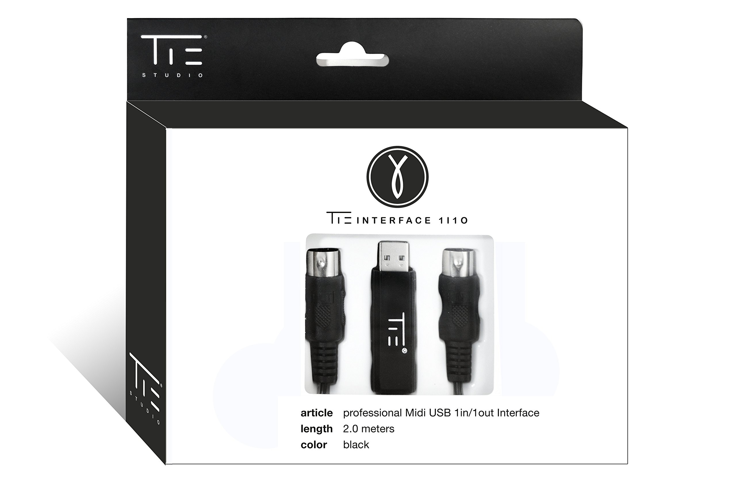 TIE Studio professional latency-free midi (USB type A interface incl. octocoupler, 2.0 m, plug & play, stable timing, Windows and Mac OSX) black, 19-90006