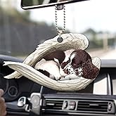 Talataca English Springer Spaniel Sleeping Angel Wing Memorial Dog 2D Flat Car Rear View Mirror Accessories Christmas Tree Ornament Decoration Hanging Charm Interior Rearview Pendant Decor Gift