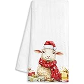 FTKBGHY Christmas Sheep Kitchen Towels, Sheep Gifts, Funny Farmhouse Xmas Lamb Gift Boxes Decorative Dish Hand Tea Towels for Bathroom, Christmas Kitchen Bathroom Decor, 16x24 Inch
