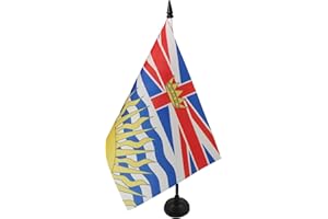 British Columbia Table Flag 5'' x 8'' - Canada - Canadian region of British Columbia Desk Flag 21 x 14 cm - Black plastic sti