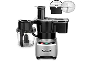 Waring Commercial WFP16SCD 4 Quart Continuous Feed Food Processor, 2 HP Motor, Extra Large Feed Tube, Patented LiquiLock Seal Bowl System, Includes 4 Quart Clear Cutter/Mixer Bowl, Dicing, Shredding, Slicing, Whipping Disc and a Standard S blade for Chopping, Pureeing, and Emulsyfying, 120V, 5-15 Phase Plug