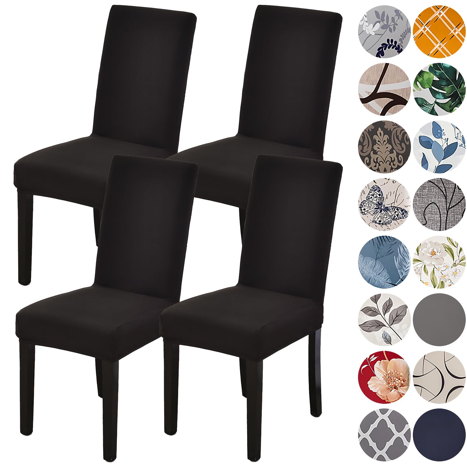Photo 1 of HZDHCLH Chair Covers for Dining Room Set of 4,Stretch Spandex Black Parsons Chair Slipcover 4 Pack,Removable Washable Dining Chair Cover,Anti-dust Chair Seat Protector for Kitchen,Wedding,Party
