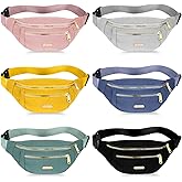 6 Pcs Fanny Pack Waterproof Waist Pack for Women 5.51 x 11.81 Inch Crossbody Belt Bag with Adjustable Strap Zipper Pockets for Festival Sports Traveling Running Phone, 6 Colors