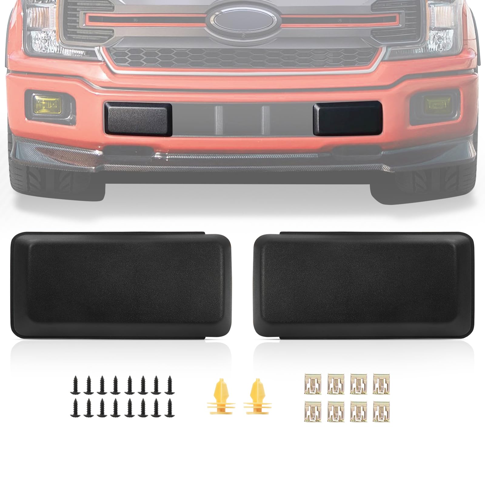 Photo 1 of AUTOBABA 2Pcs F150 Front Bumper Guards Pads Cover Insert Cap Compatible with Ford F-150 2018 2019 2020 Replace# JL3Z17E810AB for Front Left Driver & Right Passenger Side (Matte Black)